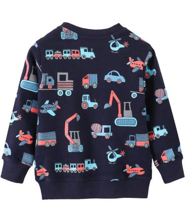 Eulla Boys' Dinosaur & Excavator Sweatshirt - Long-Sleeved Cotton Winter Top (Ages 1-7) - Dark Blue Tractor - Cozy Kids Apparel - Buy Online on GoSupps.com