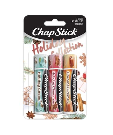 Chapstick Holiday Collection 2017 Pack of 3 Holiday Cinnamon Caramel Creme & Holiday Cocoa 0.15 Oz Ea