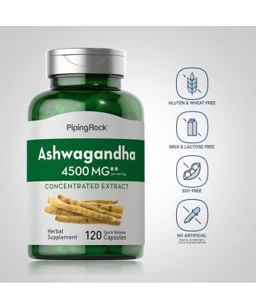 Piping Rock Ashwagandha 4500mg | 120 Capsules | Supplement with Black Pepper Extract | for Women and Men | Non-GMO Gluten Free - Buy Online on GoSupps.com