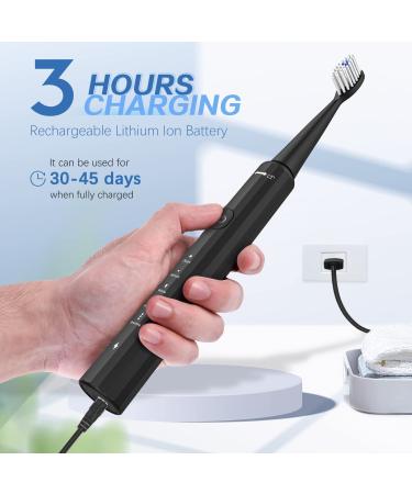 Sonic Electric Toothbrush with 4 Brush Heads | Rechargeable IPX7 Travel Toothbrush for All-Round Cleaning | 60 Days Power | Full-Automatic Black Smart Sonic Toothbrush for Adults - Buy Online on GoSupps.com