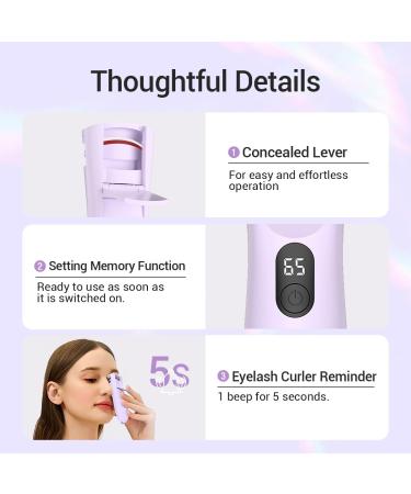 TOUCHBeauty Heated Eyelash Curler Rechargeable Electric Eyelash Curler with LED Display 3-Level Adjustable Temperature Rechargeable Natural Curling 24H Long Lasting for Women AG-2316purple - Buy Online on GoSupps.com