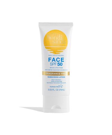 Bondi Sands Fragrance Free Daily Sunscreen Face Lotion SPF 50 | Hydrating UVA + UVB Protection, Non-Greasy, Gentle, Water Resistant | 2.53 Oz/75 mL