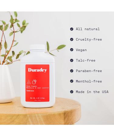 Duradry Body Powder for Men & Women - Talc-Free Helps Control Sweating and Odor Reduces Chafing Natural Powder for Skin Lightly Scented Made with Non-GMO Cornstarch - 4 oz Pack of 3 4 Ounce (Pack of 3) - Buy Online on GoSupps.com