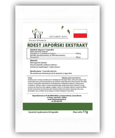Forest Vitamin Natural Resveratrol Extract - 60 Capsules (Polygonum Cuspidatum) - 100mg Standardized 98% Resveratrol for Health & Beauty - International Shipping Available - Buy Online on GoSupps.com