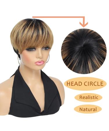 Fereowth Ombre Brown Pixie Cut Wig - Premium Real Hair Short Straight Wig for Women (1B/30) - Versatile & Stylish - Buy Online on GoSupps.com