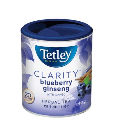 Tetley Clarity Blueberry Ginseng with Ginkgo Herbal Tea - 20 Tea Bags 40 Grams Naturally Caffeine Free BlueberryGinseng