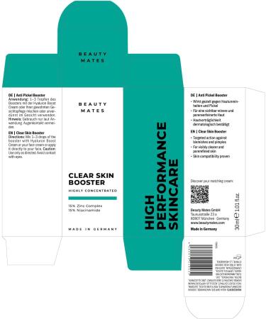 Clear Skin Booster (30 ml) - Against Pimples & Blemishes - Highly Concentrated Face Care with Vitamin C Zinc Panthenol & Niacinamide - Refines Pores - Vegan - by Beauty Mates - Buy Online on GoSupps.com