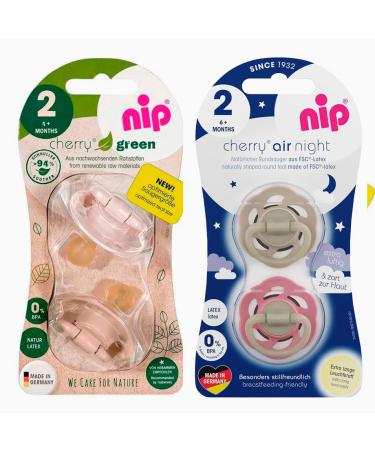 NIP Cherry round teat pacifier 4 piece set (2x2) size 2 (6 M + Cherry Green+Cherry Night luminous)