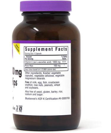 Bluebonnet Nutrition Vitamin C Plus Rose Hips 1000 mg - 180 Vegetable Capsules for Immune Support - Buy Online on GoSupps.com