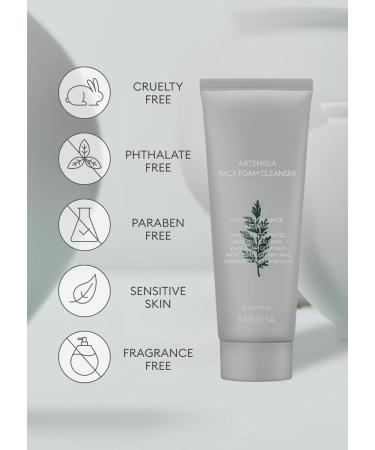 MISSHA Artemisia Pack Foam Cleanser 5.07 Fl oz/ 150ml 2-in-1 Korean Facial Cleanser & Clay Mask with Double-Fermented Mugwort Extract Soothes Sensitive Skin - Buy Online on GoSupps.com