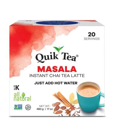 QuikTea Masala Chai Tea Latte 20 Pouches - Packaging May Vary | Single Serve | All Natural & Preservative Free Authentic Instant Chai