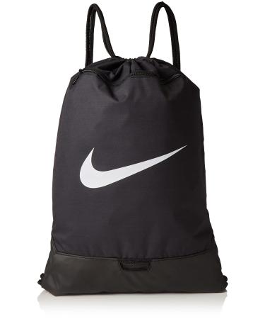 Nike Brasilia Training Gymsack, Drawstring Backpack with Zipper Pocket and Reinforced Bottom, Black/Black/White Black/Black/White Misc