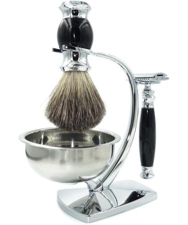 Premium Razor Holder Set - Luxury Shaving Stand & Accessories for Men | Double Blazing Razor & Soap Shell | Perfect Gift - 9.5x15cm Silver - Buy Online on GoSupps.com