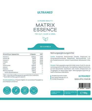  UltraMed Beauty+ Matrix Essence - For skin hair and nails - Vegan capsules with millet bamboo chlorella zinc biotin and vitamins A E B5 - Filler-free gluten-free and - Buy Online on GoSupps.com