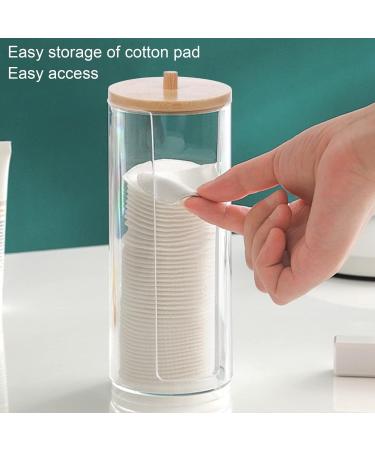 Shop Transparent Cotton Pad Dispenser with Bamboo Lid | Watt Pads Storage Box for Cosmetics | 17x6.7cm Acrylic Container - Buy Online on GoSupps.com