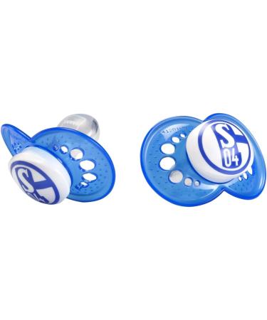 FC Schalke 04 Pacifier Set (6-16 Months) - Silicone Set of 2 + I Love Gelsenkirchen Bookmark | International Shipping - Buy Online on GoSupps.com