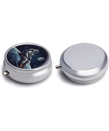 Round Astronaut Space Print Pill Box | 3 Compartment Portable Medicine Organizer | Decorative Metal Pocket Pill Case - Buy Online on GoSupps.com