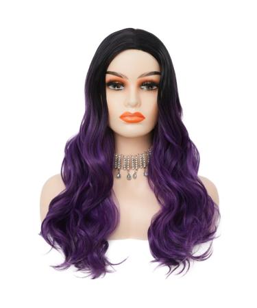 Buy Lila Long Wavy Ombre Synthetic Wig for Women - Black to Purple Curly Hair for Halloween & Daily Use - Buy Online on GoSupps.com