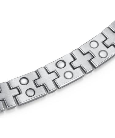 RainSo Magnetic Bracelet for Men - Stainless Steel Double Row Twist Braided Wristband 3500 Gauss Adjustable Black Silver Gift Box - Buy Online on GoSupps.com