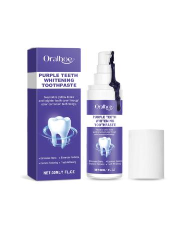 Oralhoe Purple Teeth Whitening Toothpaste Color Correcting Formula Mint Flavor 30ml/1 fl oz