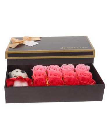 minkissy 12 Rose Soap Valentines Valentines Plushie Rose Flower Bath Soap Box with Bear Christmas Sto Rose Petal Soap Floral Scented Bath Soap Rose Bath Soap
