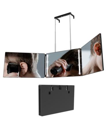 DQinLit Barber Mirror Light Rechargeable 3 Way Mirror with LED Lights for Self Hair Cutting Cut System Shaving Grooming Makeup