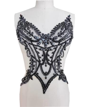 Handmade Rhinestones Lace Applique Sew on Beads Sequins Trim Patches - Black - Buy Online on GoSupps.com