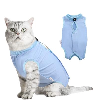 Hipet Cat Surgical recreational suit for abdominal wounds or skin diseases replacement e-collar & cone cats onesie anti licking pet surgical recovery vest shirt (L blue) L blue