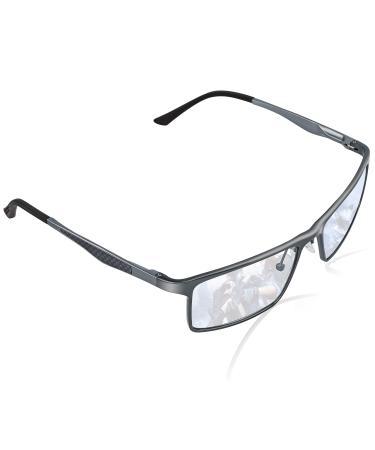 Blue Light Blocking Glasses Men Computer Gaming Glasses Mens Al-Mg Metal Rectangular Sport Frame Carbon Fiber Pattern Clear Lens Anti Eyestrain Blue Ray Blocker QALLY 2022 New 04)gunmetal Full Rim