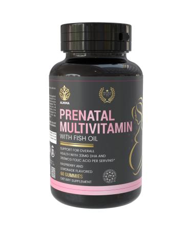 ALNIMA Halal Prenatal Multivitamin Gummies with DHA & EPA from Fish Oil Support for Mom & Baby Health | 60 Gummies Halal Certified Made in USA