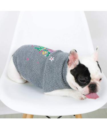 Petyoung Dog Sweater with Flower Embroidery - Soft Winter Clothing for Small & Medium Puppies - Warm Gray Sweater for Dogs - Buy Online on GoSupps.com