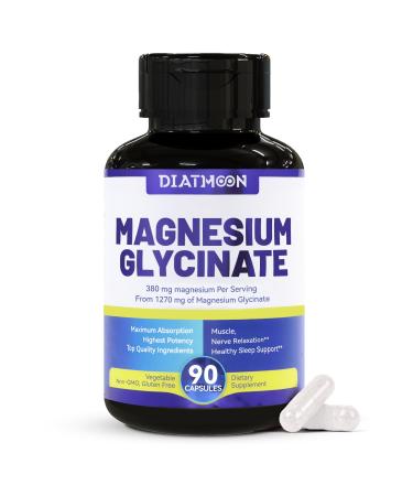 DIATMOON Magnesium Glycinate Capsules 1270mg, Magnesium Glycinate Supplement Containing 380mg Magnesium, High Absorption Non-GMO & Gluten Free, 45 Sevings, 90 Counts