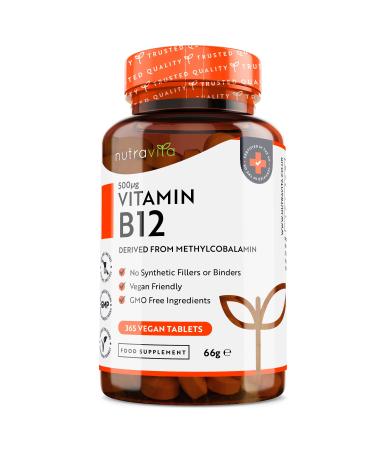 Vitamin B12 500MCG - Active form methylcobalamine - 365 tablets - independent of laboratory tests - without unwanted additives - vegan - high -dosed - 1 annual supply - Buy Online on GoSupps.com