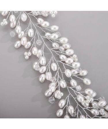 Chargances Bridal Long Pearl Hair Vine Wedding Silver Rhinestone Headband Fashion Bride Crystal Hair Vine Wedding Prom Flower Girl Hair Accessories for Women and Girls (Silver) - Buy Online on GoSupps.com