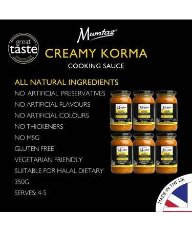Mumtaz CREAMY KORMA Indian Curry Cooking Sauce - Pack of 6 x 350g - Restaurant Quality At Home - Serves 4-5 - Buy Online on GoSupps.com