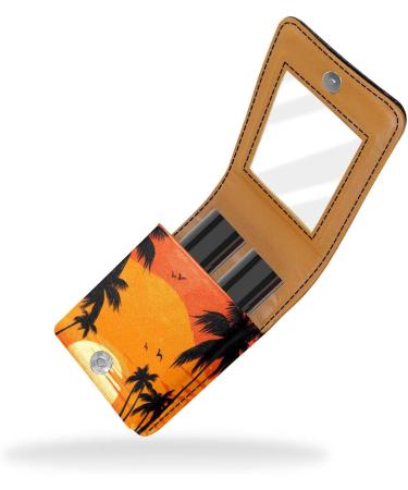 Buy Leather Lipstick Case Organizer with Mirror - Mini Beach Palm Tree Sunset Lip Gloss Holder - Buy Online on GoSupps.com