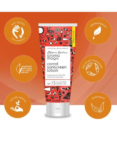 Aroma Magic Carrot Sunscreen Lotion SPF 15 - Broad Spectrum UVA/UVB Protection & Non-Greasy Moisturizer for Dry Skin (100ml - Buy Online on GoSupps.com