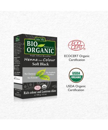 Indus Valley Bio Organic Natural Henna Hair Color Soft Black 100gm - 100% Gray Coverage | Long Lasting Dye | Vegan & Cruelty-Free - Buy Online on GoSupps.com