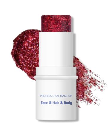 KYDA Body Glitter Stick Chunky Glitter Gel for Face Body Hair Sparkling Holographic Mermaid Sequins Paint Waterproof Multiuse Makeup Glitter Gel Red