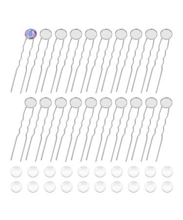Unicraftale 20 sets u shadow platinum hair needles round bezel empty hairpins brass diy cabochon hairpins accessories with glass cabochons 12mm tablet hair clip 80mm hair fork for jewelry production