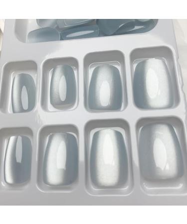 White Cat Eye Press on Nails - Glossy Acrylic Short Fake Nails 24 Pcs Full Cover Squoval Manicure - Buy Online on GoSupps.com