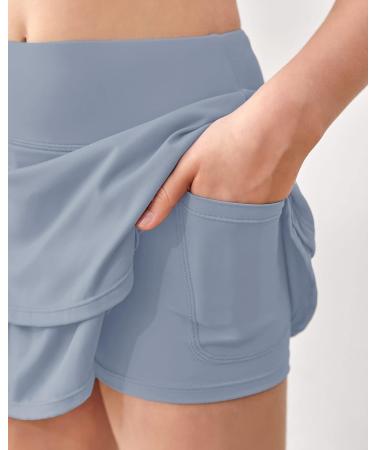 Aurgelmir Girls Pleated Tennis Skirt with Pockets | High Waisted Athletic Golf Skorts for Kids | Blue 13-14 Years - Buy Online on GoSupps.com