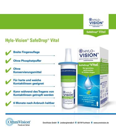 Hylo-Vision Safedrop Eye Drops - Irritated Stressed Eyes Relief | Hyaluronic Acid Preservative-Free Contact Lens Safe - 10ml - Buy Online on GoSupps.com