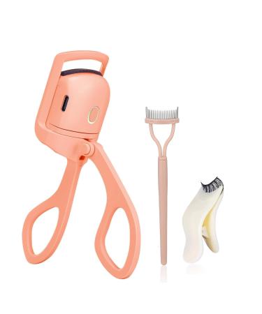 Heated Eyelash Curlers Heated Eye Lash Curler with Eyelash Applicator Tool and Lash Comb 3 Heating Modes Quick Natural Curling Eye Lashes for Long Lasting- Orange