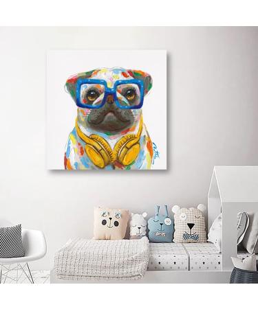 Yidepot Pug French Bulldog Wall Art - Colorful Puppy with Glasses | 60x60CM Canvas Poster for Kids' Room - Buy Online on GoSupps.com
