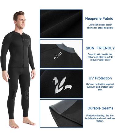 Men's 1.5mm Neoprene Wetsuit Top - Front Zip Long Sleeve Jacket for Swimming, Diving, Surfing - Black X-Large - Buy Online on GoSupps.com