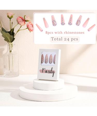Morily Pink Rhinestone Press on Nail Set - Luxury Extra Long Ballerina Coffin Fake Nails for Women and Girls - Buy Online on GoSupps.com