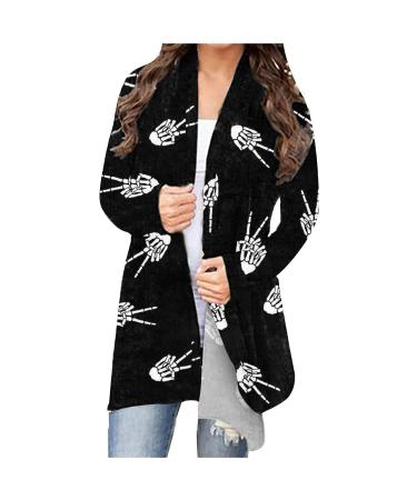 hlysgo Novelty Printed Hallowen Costumes for Women, Long Sleeve Comfortable Plus Size Cardigans T-Shirts Black Medium