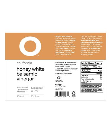 O Honey White Balsamic Vinegar - 10.1 Fl Oz | Premium Gourmet Flavor - Buy Online on GoSupps.com