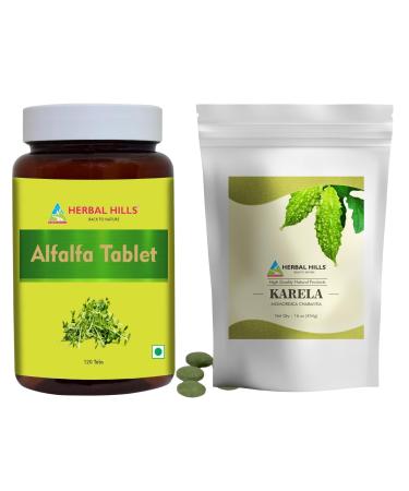 HERBAL HILLS Alfalfa Tablets and Karela Powder Pack of 2 Combo